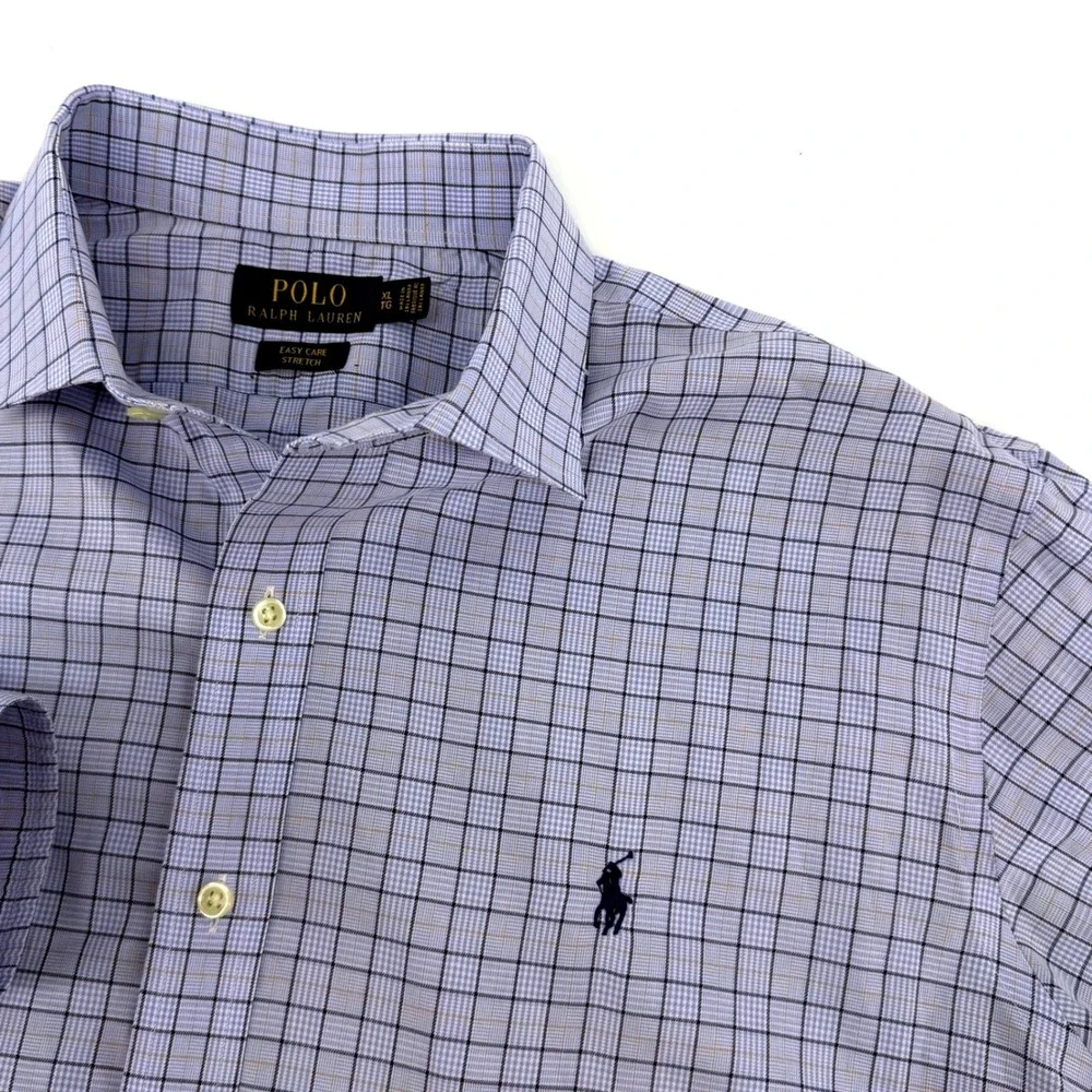 Polo Ralph Lauren Mens XL Blue Check Easy Care Stretch Button Down Dress Shirt